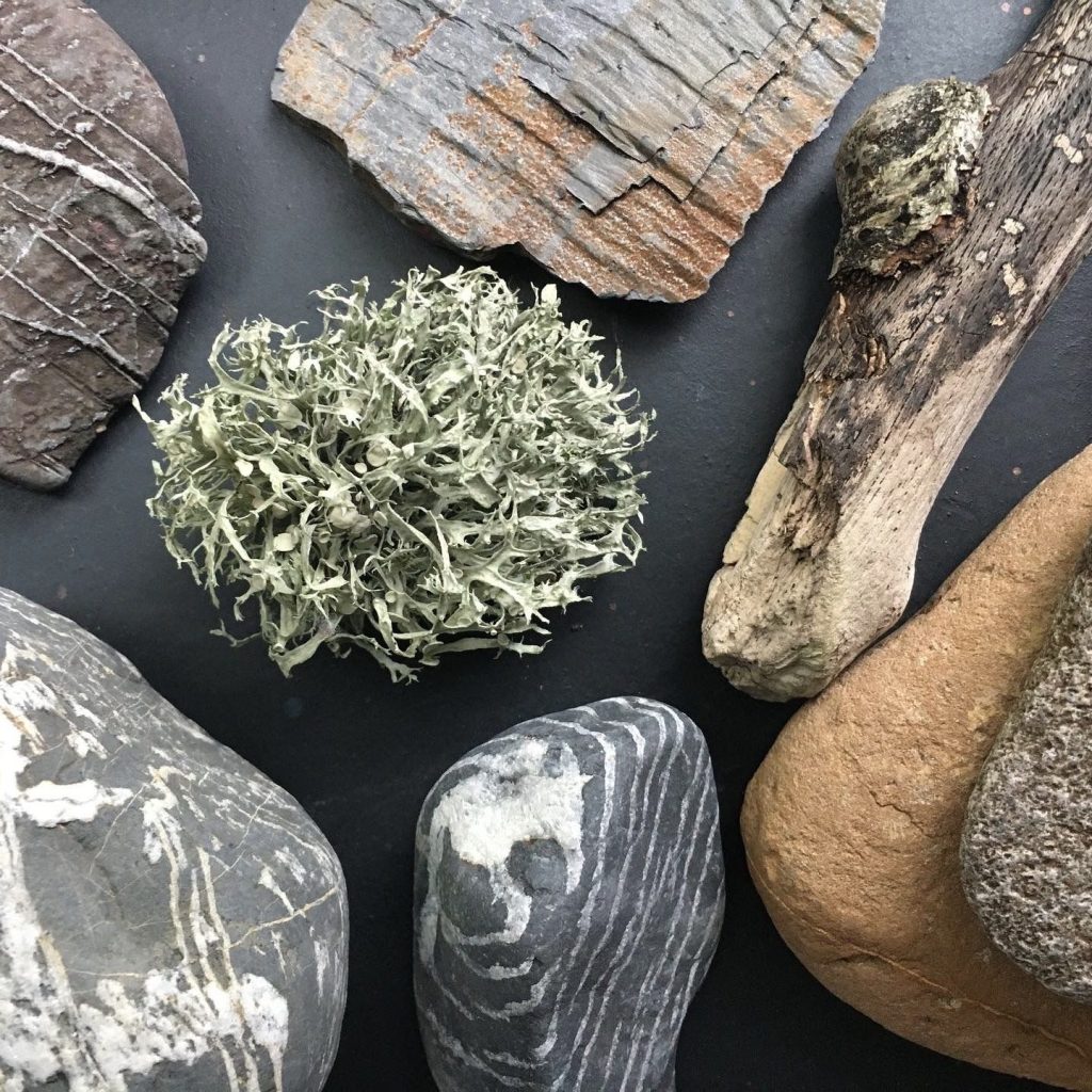 Pebbles from Gylen beach with lichen