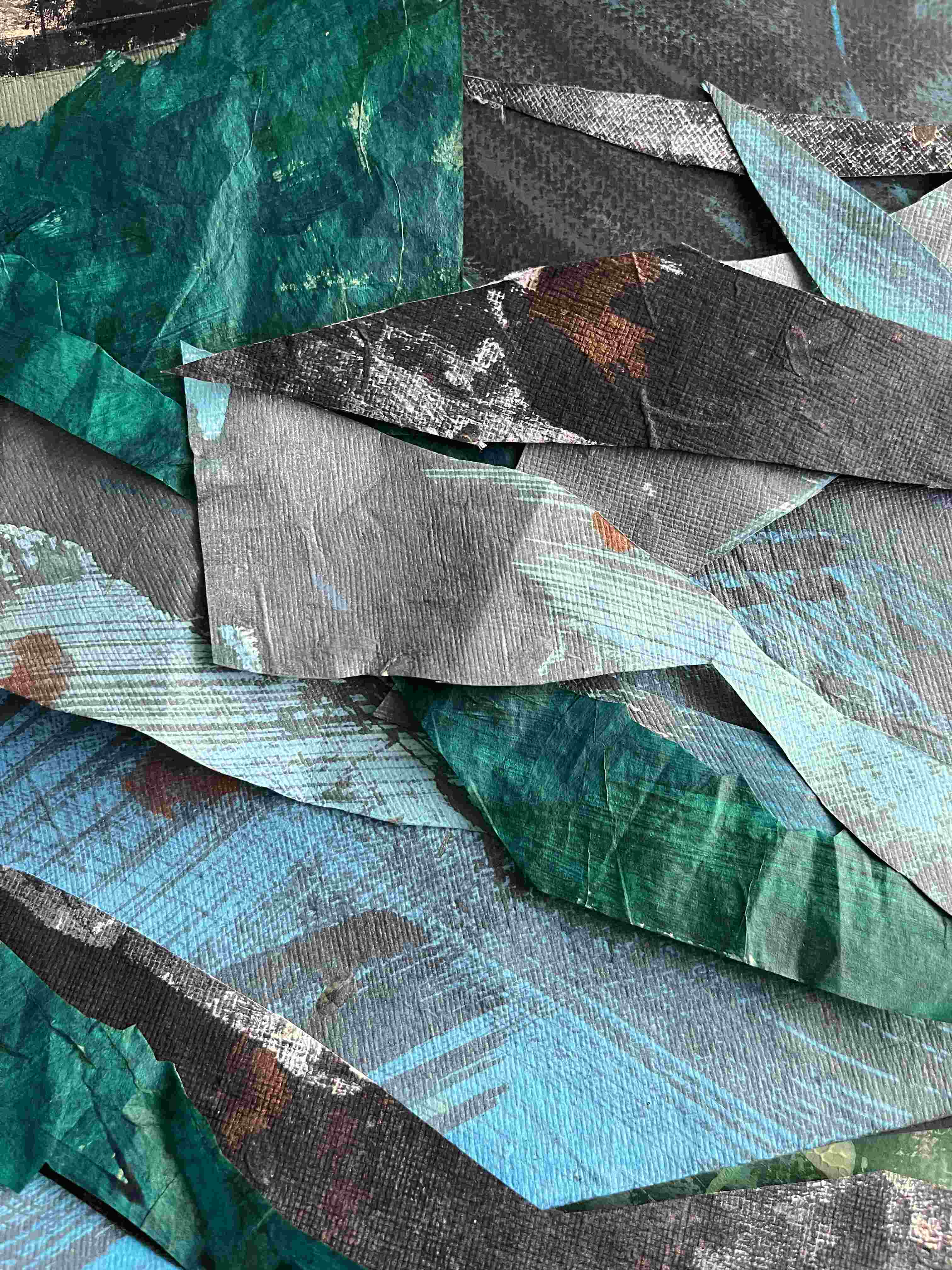 Collage papers in blues and greens