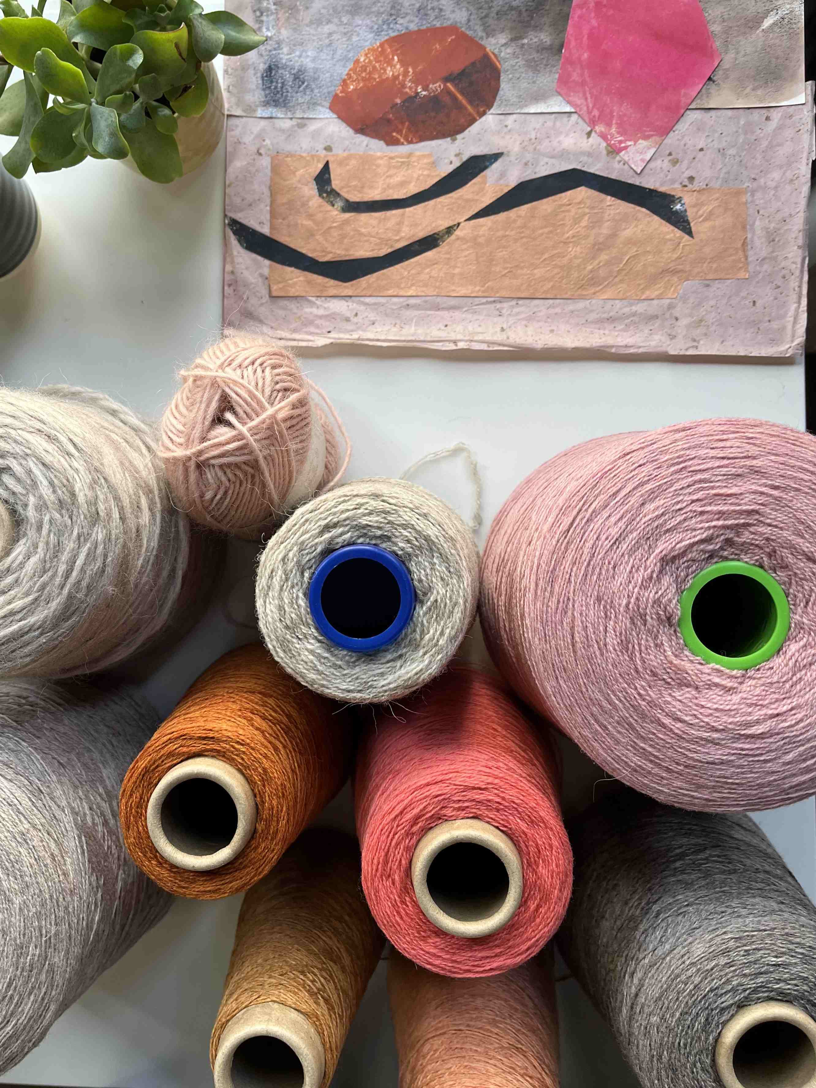Yarns in ecru, pinks and ochres for scarves