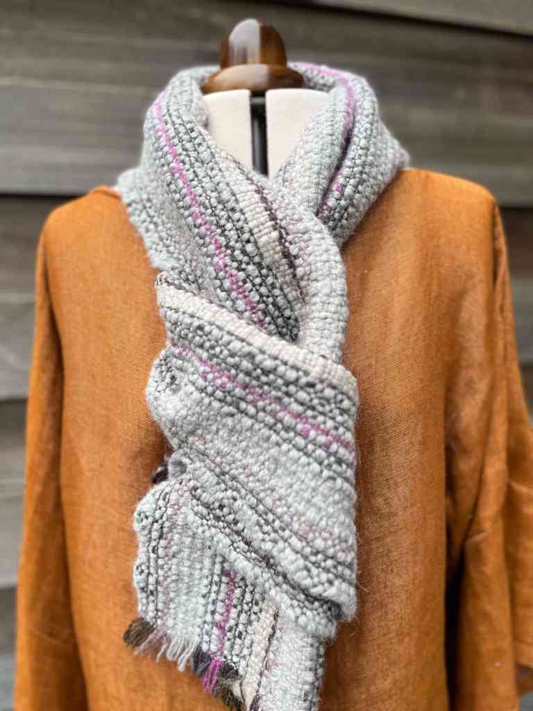Handwoven scarf using organic wool and alpaca